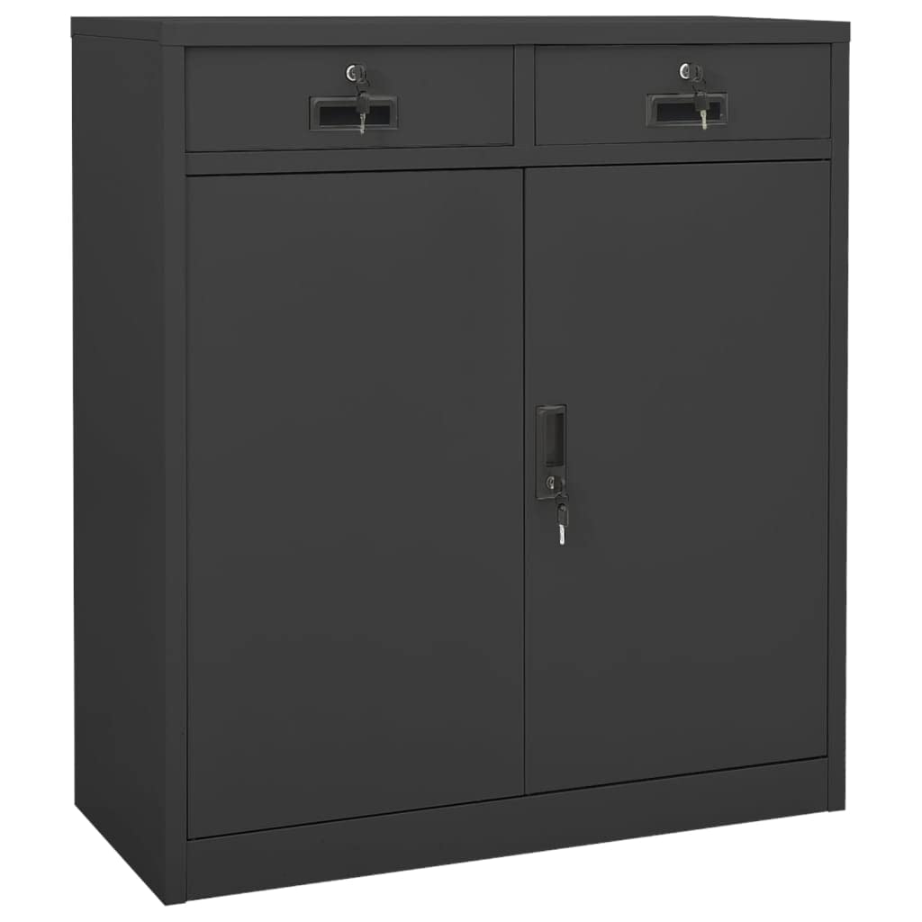 Armario alto de acero antracita 90 x 40 x 102 cm, 2 estantes de altura regulable, 2 cajones de rodamientos, soporte de pared, oficina/oficina en casa