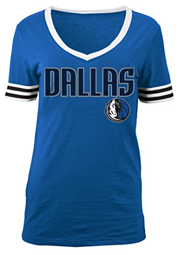 5th and Ocean Ladies Baby Jersey Short Sleeve V Neck with Chenille Applique