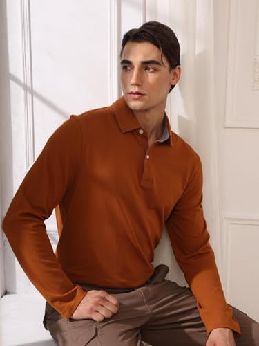 Cotton Pique Polo Shirts for Men Long Sleeve Casual Comfort Moisture Wicking Regular Fit4