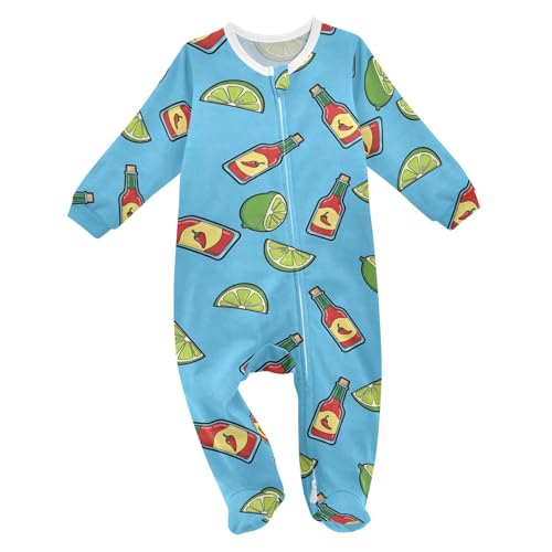 WIFIU Lime Slices Chili Sauce Bottles Baby One-Piece Footies Long