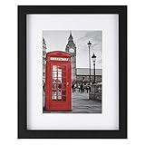 ONE WALL Tempered Glass 8x10 Picture Frame with Mats for 5x7, 4x6 Photo, Black Wood Frame for Wall and Tabletop - Mounting Hardware Included