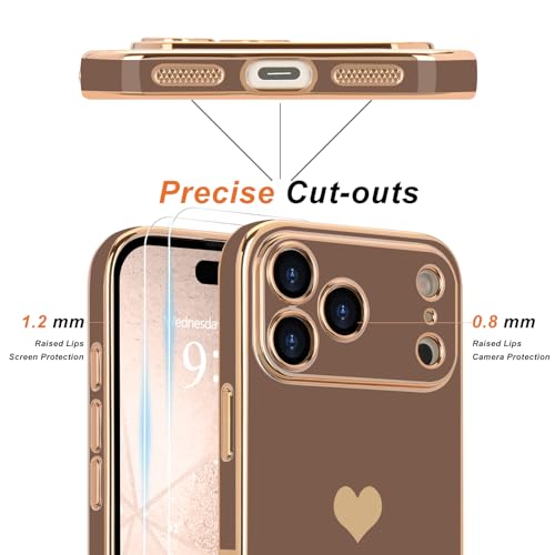 Teageo for iPhone 17 Pro Case with Screen Protector [2 Pack] Girl Women Cute Girly Love-Heart Luxury Gold Soft Cover Camera Protection Shockproof Phone Case for iPhone 17 Pro, Desert Gold by Teageo - Image 2