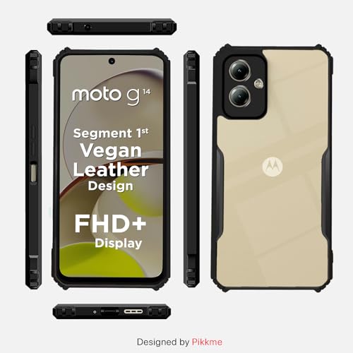 Image of Pikkme Moto G14 Back Cover | Crystal Clear Transparent Back | Ultra Hybrid | Full Camera Protection | Raised Edge | Bumper Back Case (Black)