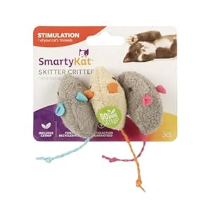 SmartyKat (3 Count) Skitter Critters Catnip Cat Toys – Gray/Cream, 3 Count