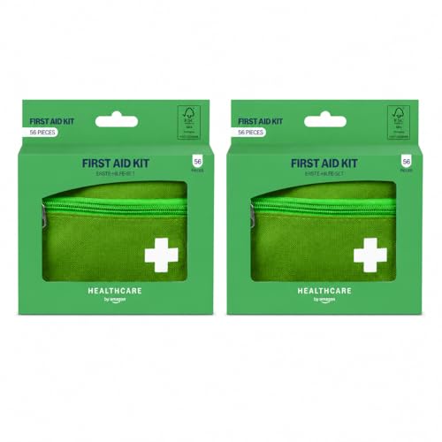 Healthcare by Amazon First Aid Kit, 56 Pieces, Green (Pack of 2) (Previously a Amazon Basic Care Brand, Same Product)