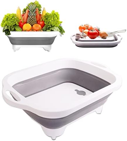 SEMSOIIO 1PCS Collapsible Cutting Board,Foldable Camping Dishes Sink Space Saving 3 in 1 Multifunction Stor…