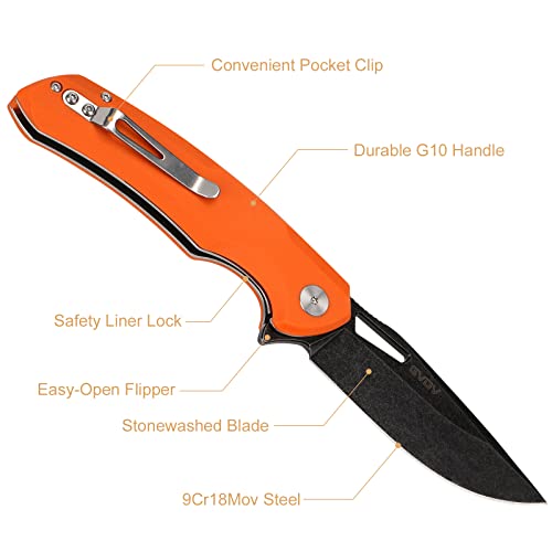Gvdv 9Cr18Mov Stainless Steel Pocket Knife With Ball Bearing Flipper, 3.6”Blade Folding Knife With G10 Handle, Edc Pocket Knives For Hunting Camping Fishing, Gifts For Men Women, Large (Orange) #TOP1
