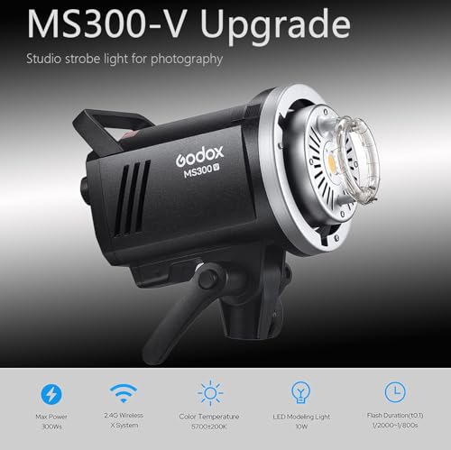 Godox MS300V Studio Strobe Light Kit for Photography, 600W Flash Softbox Lighting with 2.4G X System APP Controlled Monolights, Flash Trigger, Softbox, Light Stands, Reflector Storage Bag, Umbrella