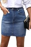 ELLEVEN Jean Skirt for Women High Waisted High Rise Stretchy Casual Slim Fit Classic Elastic Denim Skirts with Pockets Summer Trendy Medium Wash Medium