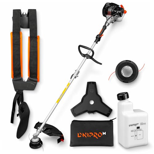 Dnipro M Desbrozadora a Gasolina 32,6 CC 1,5 HP, Motor 2 Tiempos Refrigerado por Aire, Profesional con Hilo 430 mm, para Césped, Jardín, Arbustos y Setos, 33M