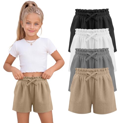 JoyMotion 4 Pack Girls' Shorts with Pockets - 4-Color Set for 9-10 Years