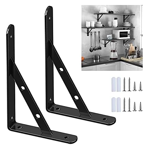 Shelf Bracket White/black, 2 Pcs Wall Mounted Shelf Supporter, Diy Decorative 90 Degree Angle Bracket, Heavy Duty Metal Shelving Brackets, for Open Shelf/ Bookshelf ,Black-150*110mm/5.9*4.3in Cover