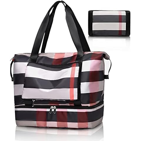 Masvan Large Capacity Folding Trips Bag, Foldable Waterproof Dry/Wet Separation Travel Bags for Women Lightweight for Travel,Gym, Vacation with Shoe Compartment,Khaki Cover