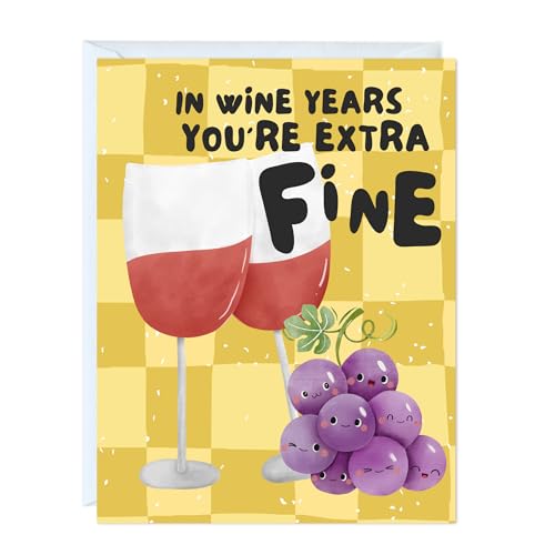 ALY LOU Funny Birthday Card for Friends, Him, Her, Coworkers - Punny Cute Greeting Card, Blank Inside (In Wine Years...)