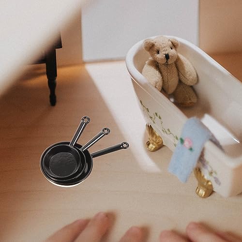 BESTOYARD Conjunto De Panelas De Metal Em Miniatura Para Casa De Bonecas 3 Peças Escala 1/12 Panelas