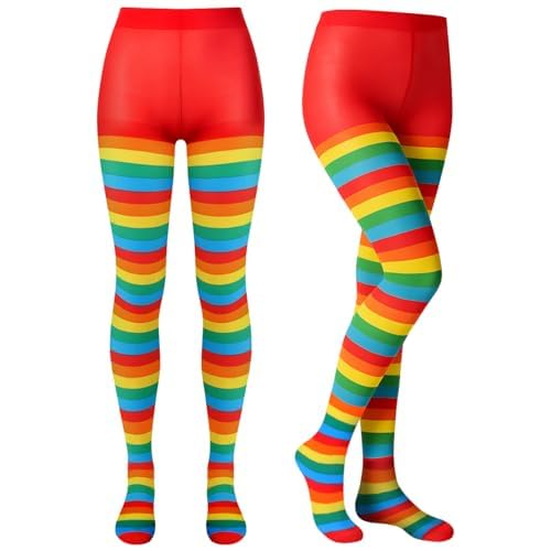Tatuo 2 Pairs Rainbow Striped Tights Leggings for Women Striped Footed Pantyhose Socks Stocking(Rainbow)