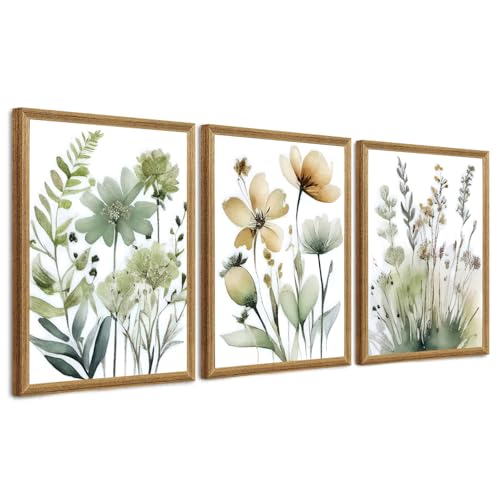 SYWENNOI Wood Framed Green Botanical Canvas Wall...