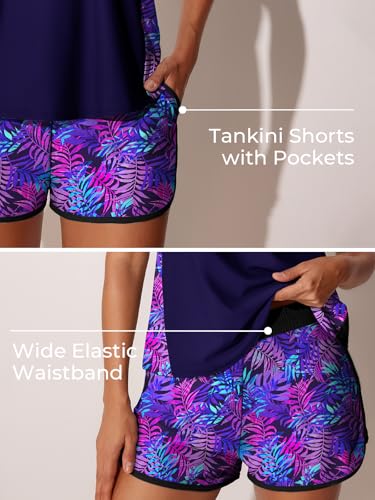 Image of Summer Mae Blouson Tankini Swimsuits for Women 2026 Tummy Control Two Piece Bathing Suits with Sporty Pockets Swim Shorts