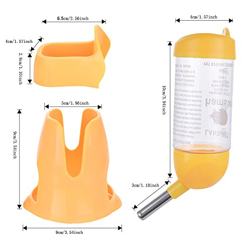 Hamster Automatic Water Bottle Drinking Feeder Dispenser Bottle 80Ml With Food Feeder Station Bowl Pet Container For Small Animals(Yellow) #TOP3