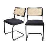 GrandNoor Rattan Dining Chairs,Wooden Mid-Century Modern Kitchen Chairs, Armless Mesh Back Cane Chai