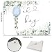 Bellicremas Blue Balloon Oh Boy Backdrop Watercolor Greenery Boy Baby Shower Party Supplies Botanical Eucalyptus Boys Cake Table Banner with Copper Grommets