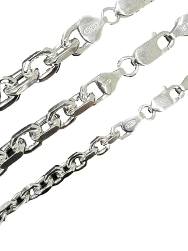 Icebros Vermeil 925 Sterling Silver Anchor Cable Chain Necklace Rolo Link Italy (4-8Mm) (4Mm, 26", Plain 925 Silver) #TOP2