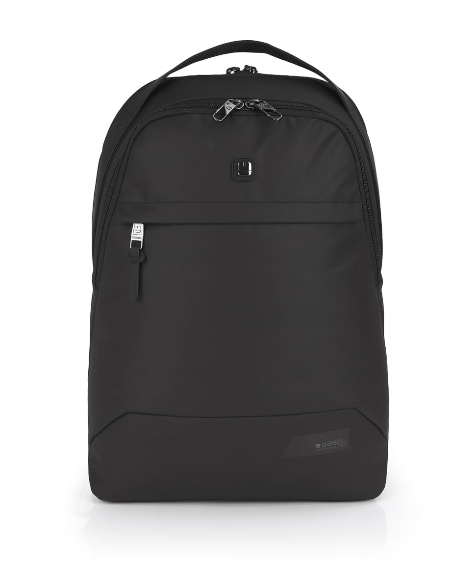 Gabol - Mochila para Portátil 15,6" Bonus 31x44x13 cm - Capacidad 15L - 2 Compartimentos, Acople a Maleta y Cierre de Seguridad - Diseño Español en Poliéster Resinado y Piel Sintética - Negro