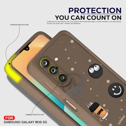 Image of AESTMO Back Case Cover for Samsung Galaxy M36 / F36 5G Cover | Cute Fun Cartoon | Coffee Silicone Case | Full Body Protection | Camera Protection Back Cover for Samsung Galaxy M36 / F36 5G (Brown)