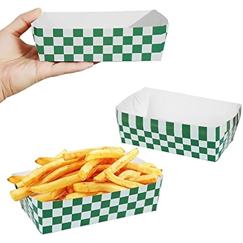 Green and White Checkered Paper Food Trays Cover