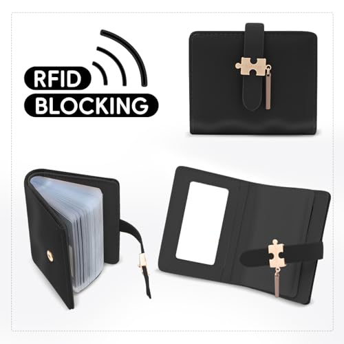 WishLotus Card Holder Wallets for Women, Patent Leather RFID Blocking Wallet, Women's Small Wallet with 20 Card Slots Credit Card Organizer for Dating Shopping (Black)2