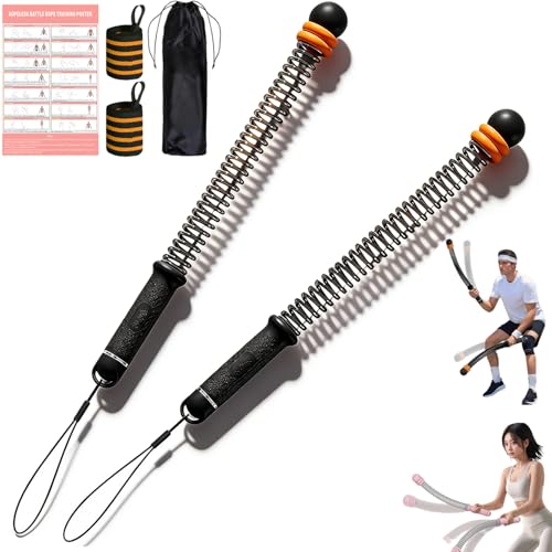 Adjustable Ropeless Battle Ropes Training with Poster, Portable Cordless Battle Ropes for Home Gym, 4 Lbs Per Pair, Strength Building, HIIT and Low-Impact Aerobic Training for Men & Women (Black)