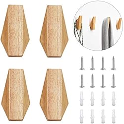 Perchero Madera Rombos INCREWAY Gancho de madera natural, 4 ganchos de pared de Burlywood duraderos para colgar en la pared, para sala de estar y baño (rombo)