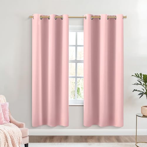KOUFALL Blush Pink Curtains 2 Panels 63 Inch Length,Blackout Room Darkening Dorm Room Essentials for Girls