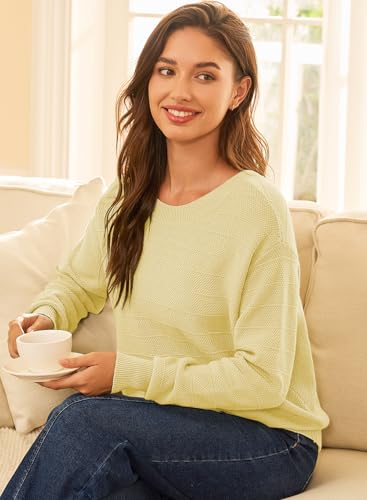 Image of EVALESS Sweaters for Women Long Sleeve Fall Outfits 2026 Back Bow Knot Sweaters Round Neck Solid Knit Pullover Tops