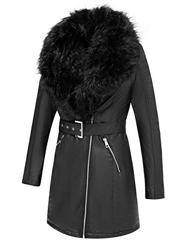 Bellivera Women's Trench Coat Faux Leather Jackets Long Plus Size Outwear With Detachable Fur Collar 19206 Black S #TOP1