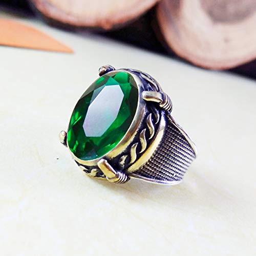 Solid 925 Sterling Silver Ring, Faceted Oval, Hydro Emerald gemstone ring, Meditation ring, Green gemstone, Handmade ring, Men's jewelry, May birthstone, Birthday gift,