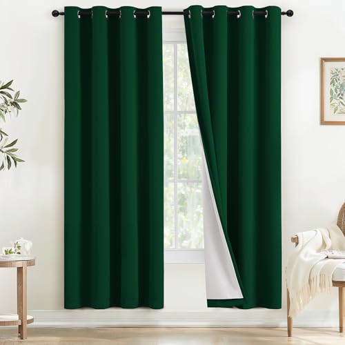 Image of COSVIYA Drak Green 100% Blackout Curtains for Bedroom with White Back | 2 Thick Layers Full Room Darkening Thermal Insulated Curtain,Grommet Window Drapes for Living Room, 52x72 Inch, 2 Panels