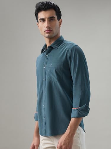Image of Park Avenue Men Slim Fit Solid Pattern Pure Cotton Semi Cut Away Collar Full Sleeve Casual Shirt
