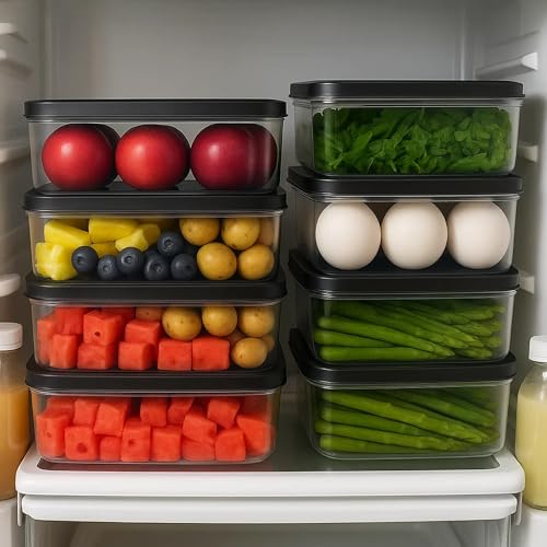 Image of Sulfar Air Tight Plastic Fridge Storage Containers Set for Kitchen (1200 ML, Pack of 8)