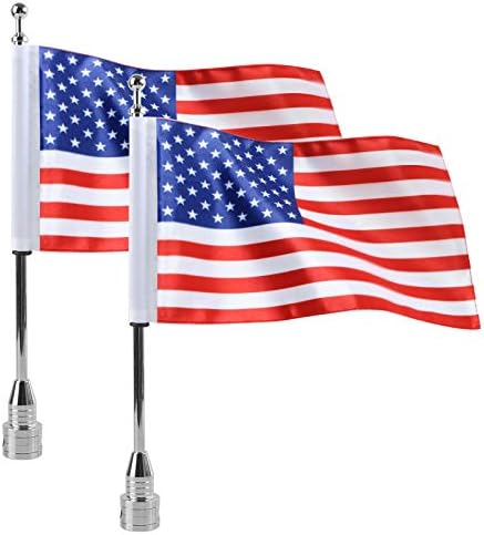 MASION 2 Pcs Motorcycle Flag 6 x 9 Flag Red American Flag for Harley Davidson Yamaha Honda Goldwing CB VTX CBR Chrome Stainless Steel Flagpole fit 1/2 Motorcycle Luggage Rack