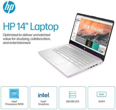 HP 14" HD Student Business Laptop, Intel Quad-Core N150, 16GB RAM, 384GB Storage, (128GB UFS+256GB SD Card), 1 Year Office 365, Slim Design, Webcam, HDMI, Bluetooth, WiFi, Win 11 S, Honey Lavender — view 5