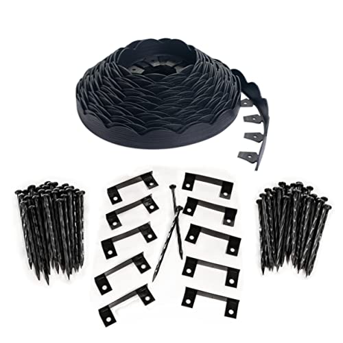 Easyflex Scallop No-Dig Edging With Extra Anchoring Spikes - 100' Kit, Black (3210E-100Cxx) #TOP22
