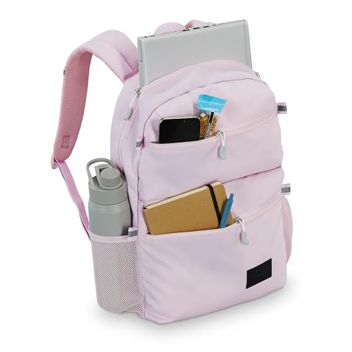 Image of High Sierra Everclass Backpack - Travel or Work Laptop Bookbag with 360 Reflectivity, Dual Water Bottle Pockets & Fits Laptops Up To 15.6 inch, One Size, Light Pink