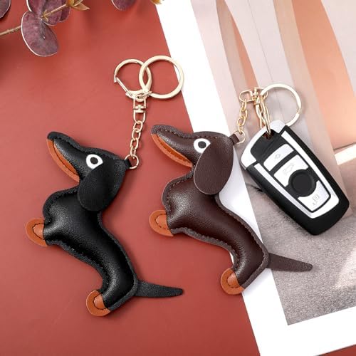 Lot De 2 Cadeaux Teckel : Porte-clés En Cuir PU + Chaussettes Motif Chien - Idéal Pour Les Amoureux Des Animaux