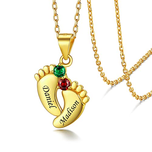 Silvora Sterling Silver Personalized Custom Baby Feet Necklace with Birthstone Great Mother Pendants Gift Packaging