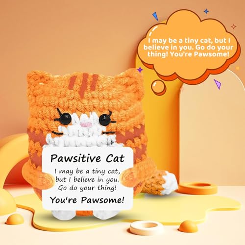 Image of Crochet Toys, Handmade Cat Crochet Animals, Cute Crochet Gift for Home and Office Decor, Emotional Support Animal Toy, Cute Things for Study Table Desk Decoration (8x6 cm, Orange)