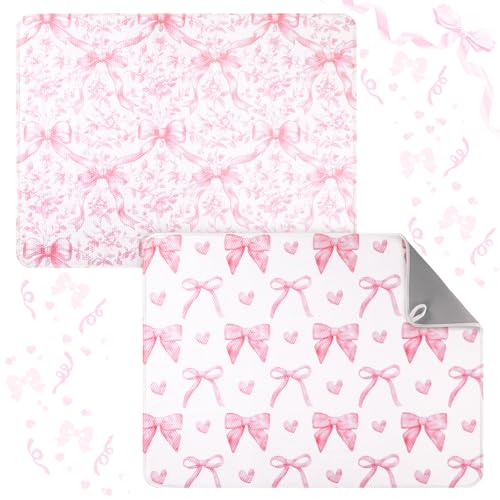 Silifine 2 Pcs Pink Bow Dish Drying Mats for Kitchen Counter 18 x 24 Inch
