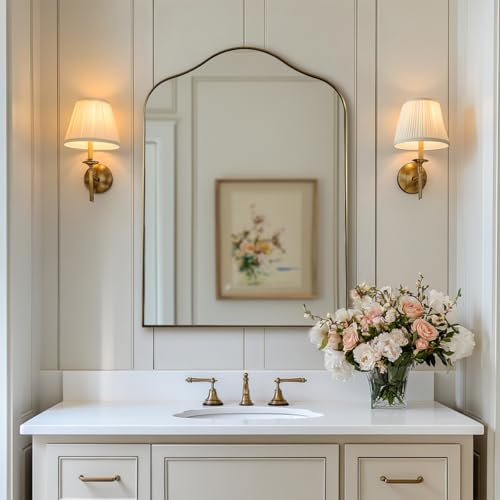 ANDY STAR Brass Scalloped Arched Wall Mirror, 22x30 Brushed Gold Irregular Bathroom Mirror with Curved Design for Vanity, Powder Room, Fireplace, Mantel, Stainless Steel Frame, Rustproof
