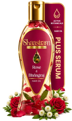 Image of Rose & Bhringraj Prevents Premature Greying | Herbal Hair Oil (works like a serum) for Men & Women | Maintains Natural Hair Colour | with Real Rose Petals | Bhringraj oil | Real Non-Sticky, Real Lightweight, Fast Absorbing Oil Serum - 180ml