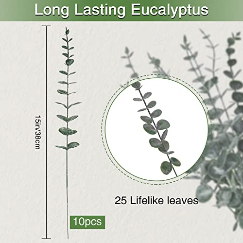 Yastouay 10Pcs Eucalyptus Stems, Realistic Artificial Eucalyptus Leaves Stems Decor Faux Greenery Stems Branches, 15" Fake Eucalyptus Plant For Wedding Centerpiece Bouquet Vase Flower Arrangements #TOP4